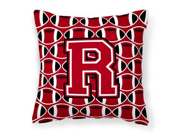 Letter R Football Red Black and White Fabric Decorative Pillow CJ1073-RPW1414
