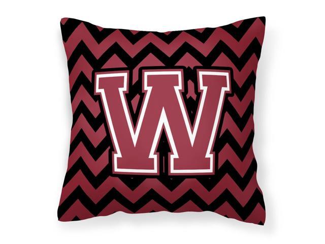 Letter W Chevron Garnet and Black Fabric Decorative Pillow CJ1052-WPW1414