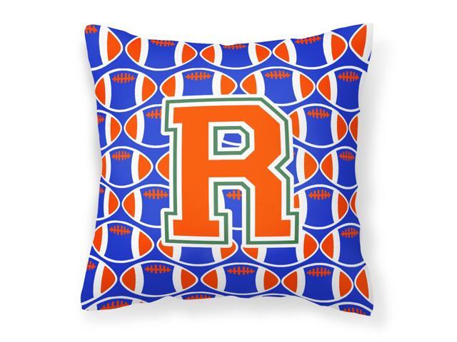 Letter R Football Green Blue and Orange Fabric Decorative Pillow CJ1083-RPW1414