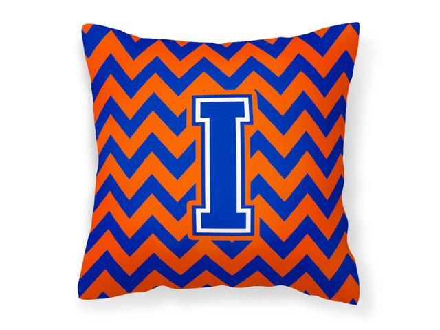 Letter I Chevron Orange and Blue Fabric Decorative Pillow CJ1044-IPW1414