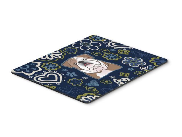 Blue Flowers English Bulldog Mouse Pad Hot Pad or Trivet BB5070MP
