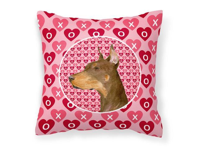 Doberman Hearts Love and Valentine's Day Portrait Fabric Decorative Pillow SS4468PW1414