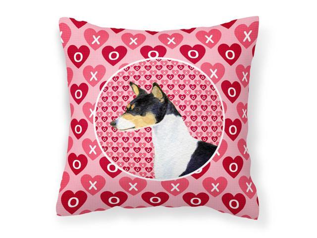 Basenji Hearts Love and Valentine's Day Portrait Fabric Decorative Pillow SS4514PW1414