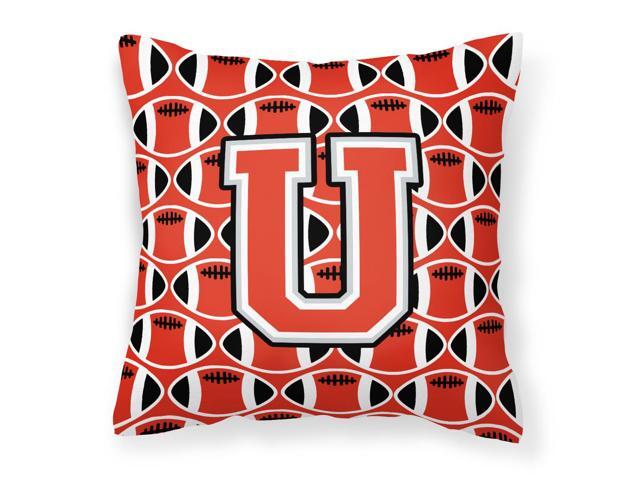 Letter U Football Scarlet and Grey Fabric Decorative Pillow CJ1067-UPW1414