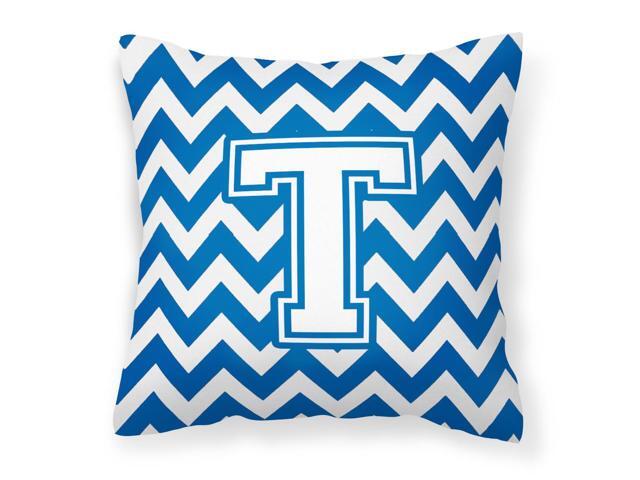 Letter T Chevron Blue and White Fabric Decorative Pillow CJ1045-TPW1414