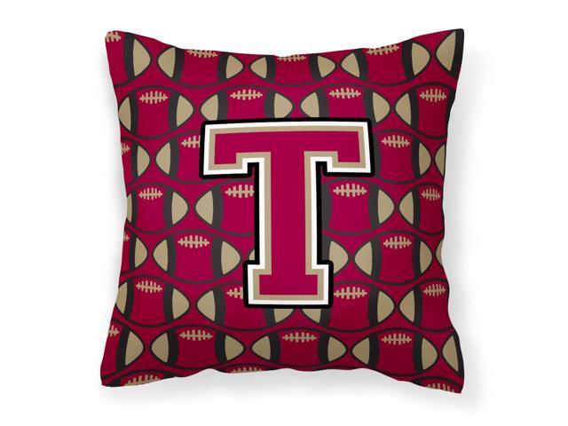 Letter T Football Garnet and Gold Fabric Decorative Pillow CJ1078-TPW1414