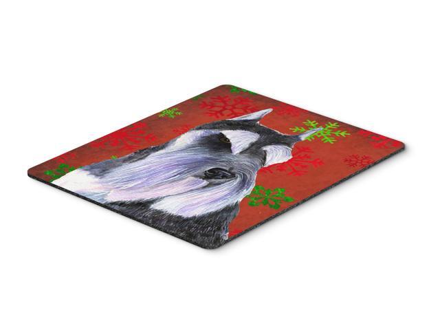 Schnauzer Red and Green Snowflakes Christmas Mouse Pad Hot Pad or Trivet