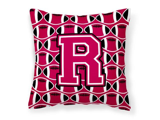 Letter R Football Crimson and White Fabric Decorative Pillow CJ1079-RPW1414