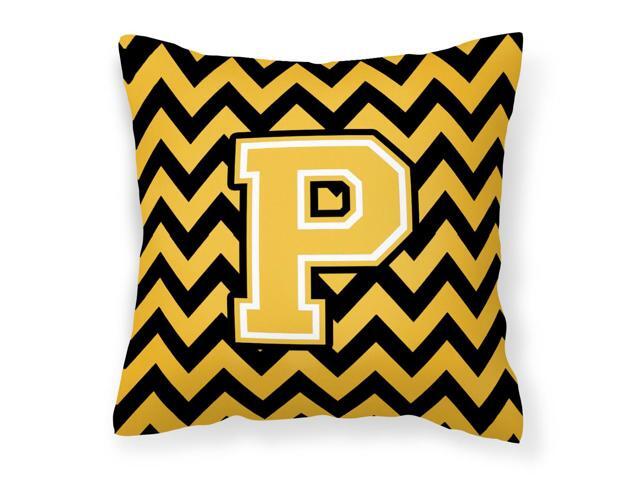 Letter P Chevron Black and Gold Fabric Decorative Pillow CJ1053-PPW1414