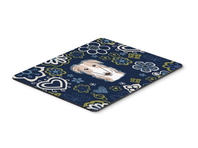 Blue Flowers Borzoi Mouse Pad Hot Pad or Trivet BB5079MP