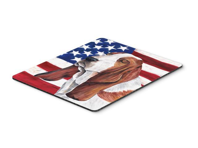 USA American Flag with Basset Hound Mouse Pad Hot Pad or Trivet