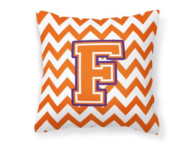 Letter F Chevron Orange and Regalia Fabric Decorative Pillow CJ1062-FPW1414