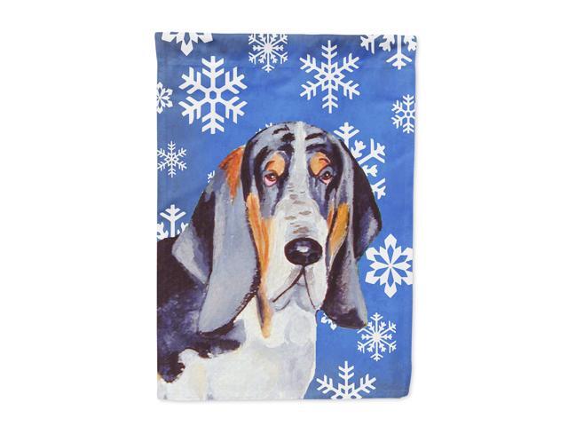 Basset Hound Winter Snowflakes Holiday Flag Canvas House Size
