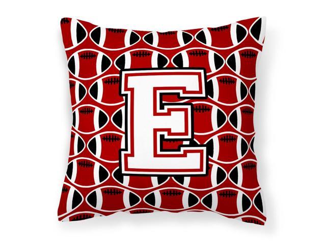 Letter E Football Cardinal and White Fabric Decorative Pillow CJ1082-EPW1414