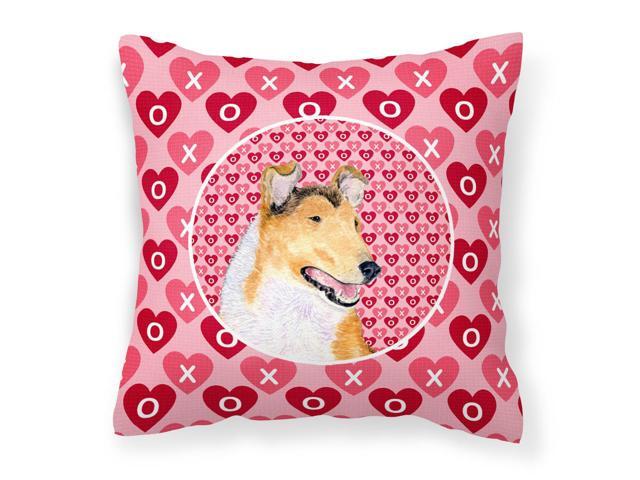 Collie Smooth Hearts Love and Valentine's Day Portrait Fabric Decorative Pillow SS4470PW1414