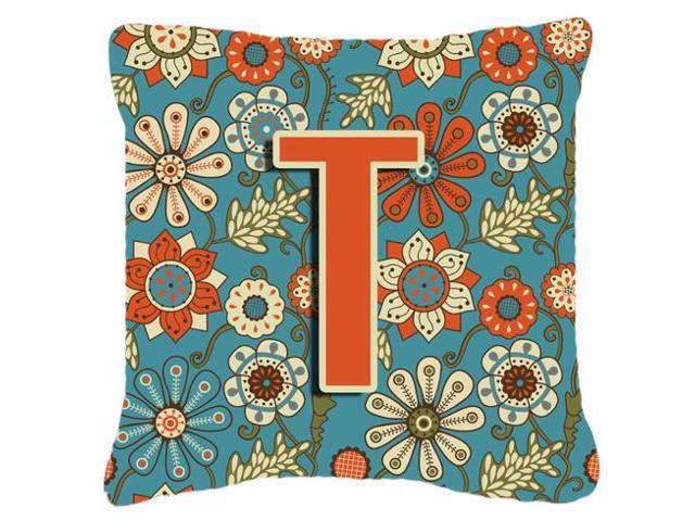 Letter T Flowers Retro Blue Canvas Fabric Decorative Pillow CJ2012-TPW1818