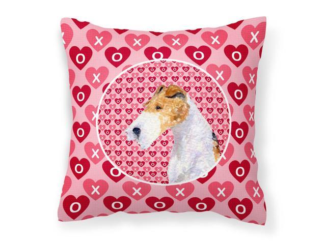 Fox Terrier Hearts Love and Valentine's Day Portrait Fabric Decorative Pillow SS4478PW1414
