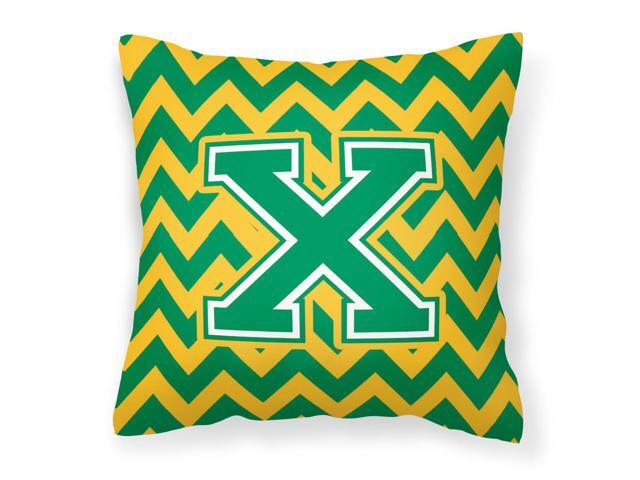 Letter X Chevron Green and Gold Fabric Decorative Pillow CJ1059-XPW1414