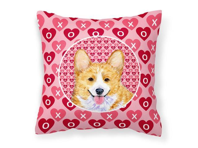 Corgi Hearts Love and Valentine's Day Portrait Fabric Decorative Pillow SS4486PW1414