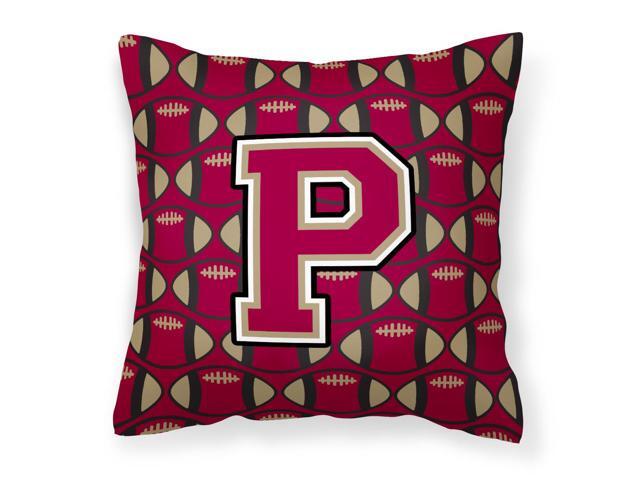 Letter P Football Garnet and Gold Fabric Decorative Pillow CJ1078-PPW1414