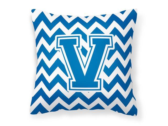 Letter V Chevron Blue and White Fabric Decorative Pillow CJ1056-VPW1414
