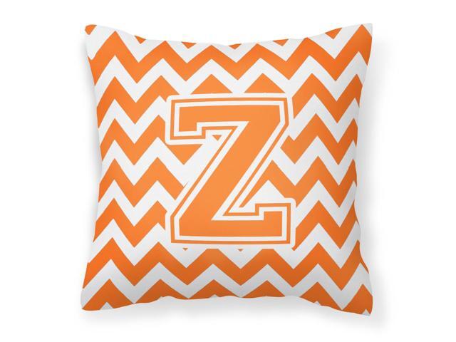 Letter Z Chevron Orange and White Fabric Decorative Pillow CJ1046-ZPW1414