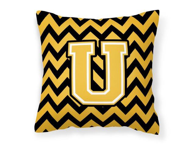 Letter U Chevron Black and Gold Fabric Decorative Pillow CJ1053-UPW1414