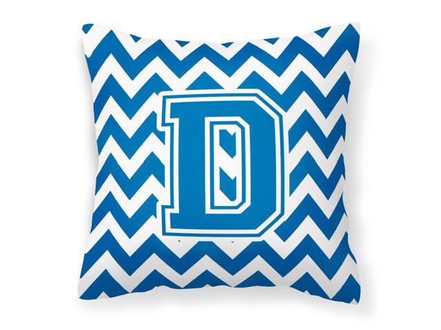 Letter D Chevron Blue and White Fabric Decorative Pillow CJ1056-DPW1414
