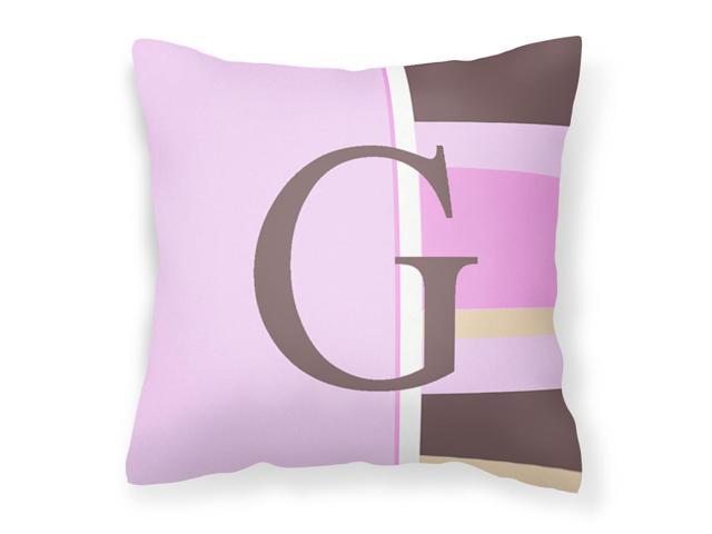 Letter G Initial Monogram - Pink Stripes Decorative Canvas Fabric Pillow