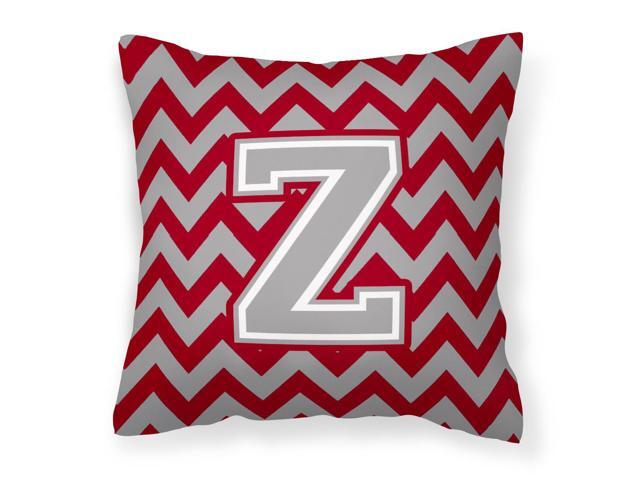 Letter Z Chevron Crimson and Grey Fabric Decorative Pillow CJ1043-ZPW1414