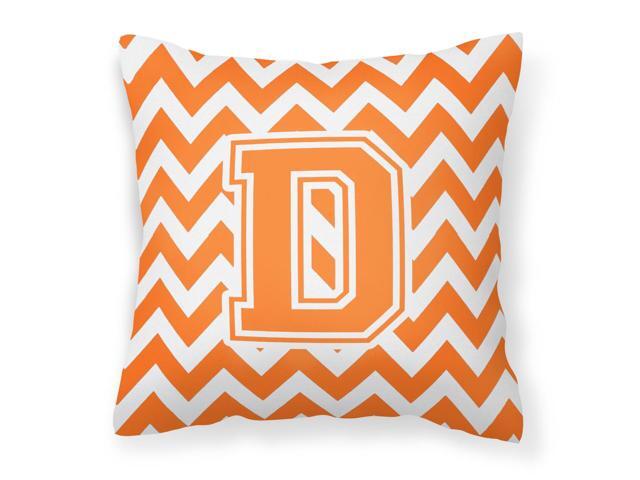Letter D Chevron Orange and White Fabric Decorative Pillow CJ1046-DPW1414
