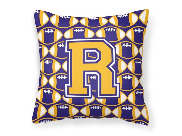 Letter R Football Purple and Gold Fabric Decorative Pillow CJ1064-RPW1414