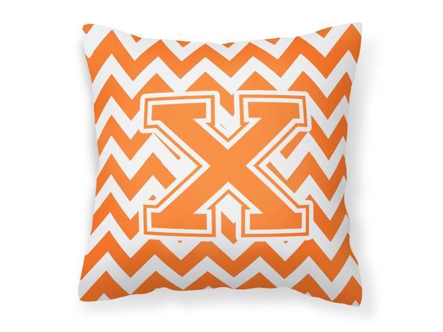 Letter X Chevron Orange and White Fabric Decorative Pillow CJ1046-XPW1414