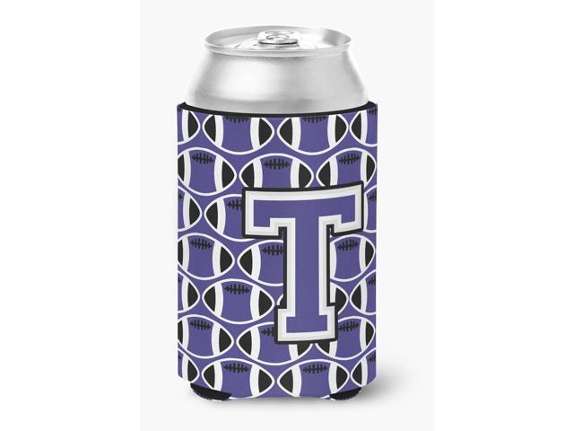 Letter T Football Purple and White Can or Bottle Hugger CJ1068-TCC
