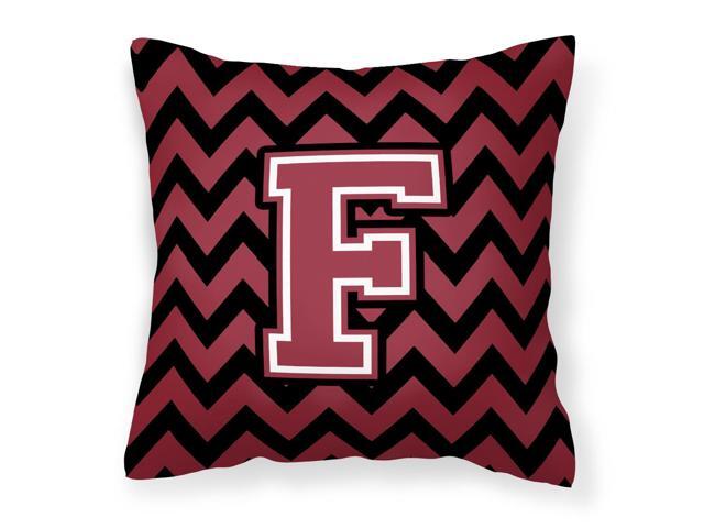 Letter F Chevron Garnet and Black Fabric Decorative Pillow CJ1052-FPW1414