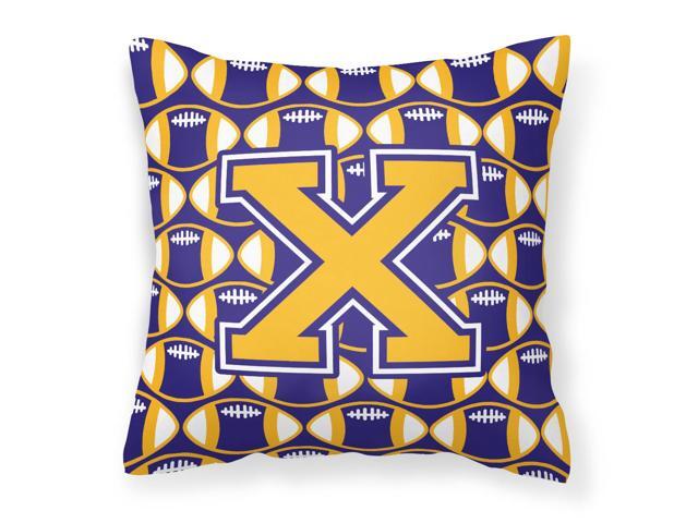 Letter X Football Purple and Gold Fabric Decorative Pillow CJ1064-XPW1414