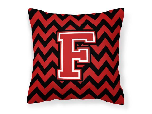 Letter F Chevron Black and Red Fabric Decorative Pillow CJ1047-FPW1414