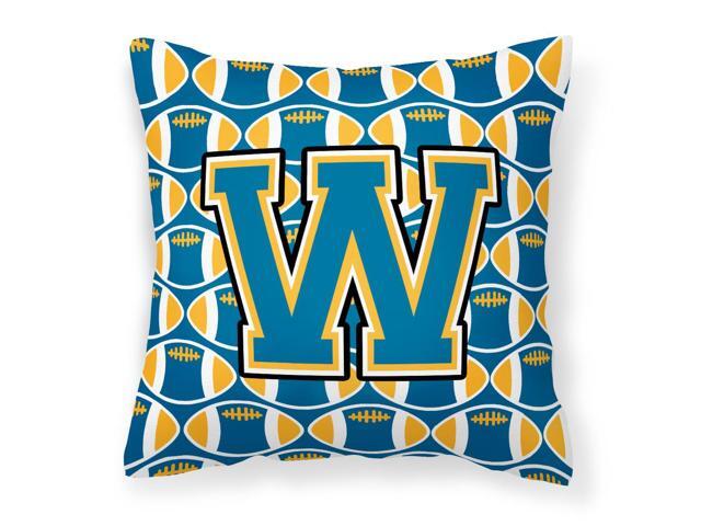 Letter W Football Blue and Gold Fabric Decorative Pillow CJ1077-WPW1414