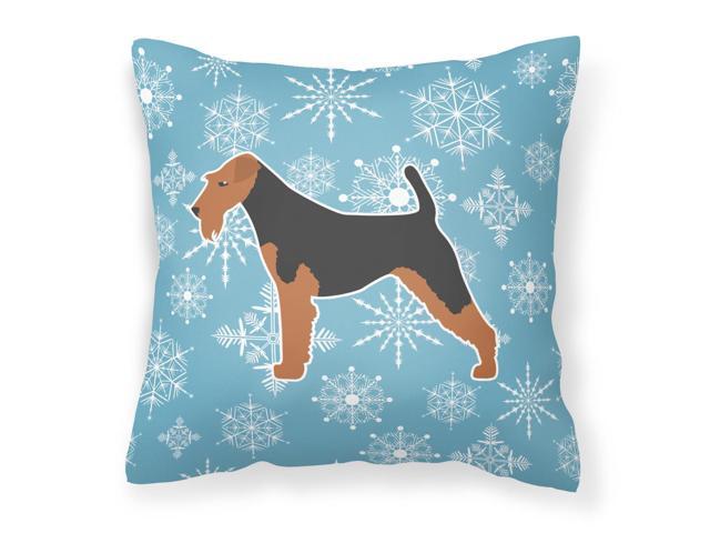 Winter Snowflake Airedale Terrier Fabric Decorative Pillow BB3557PW1414