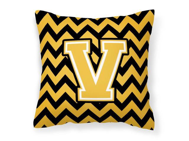 Letter V Chevron Black and Gold Fabric Decorative Pillow CJ1053-VPW1414