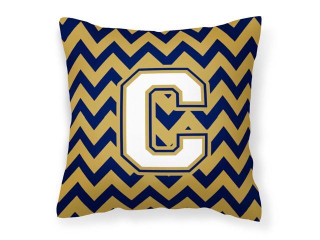 Letter C Chevron Navy Blue and Gold Fabric Decorative Pillow CJ1057-CPW1414