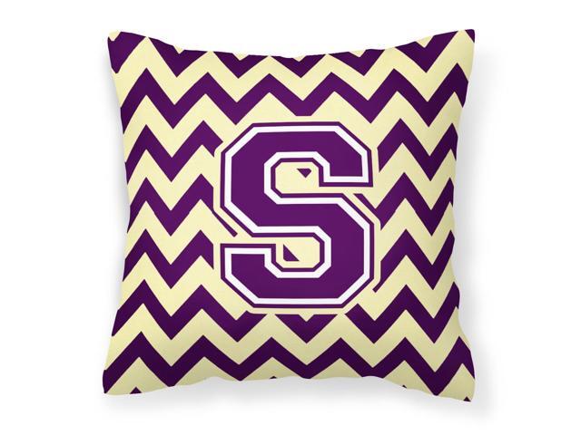 Letter S Chevron Purple and Gold Fabric Decorative Pillow CJ1058-SPW1414