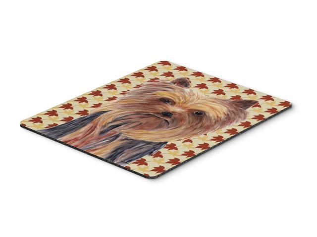 Yorkie Fall Leaves Portrait Mouse Pad Hot Pad or Trivet