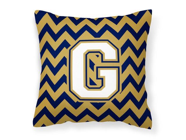 Letter G Chevron Navy Blue and Gold Fabric Decorative Pillow CJ1057-GPW1414