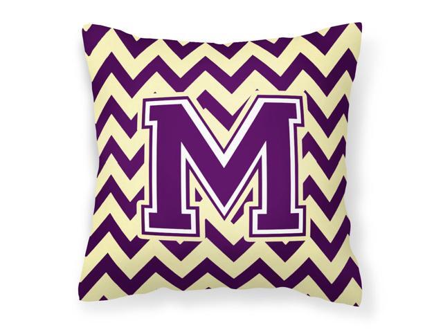 Letter M Chevron Purple and Gold Fabric Decorative Pillow CJ1058-MPW1414
