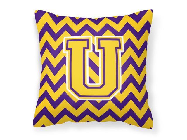 Letter U Chevron Purple and Gold Fabric Decorative Pillow CJ1041-UPW1414