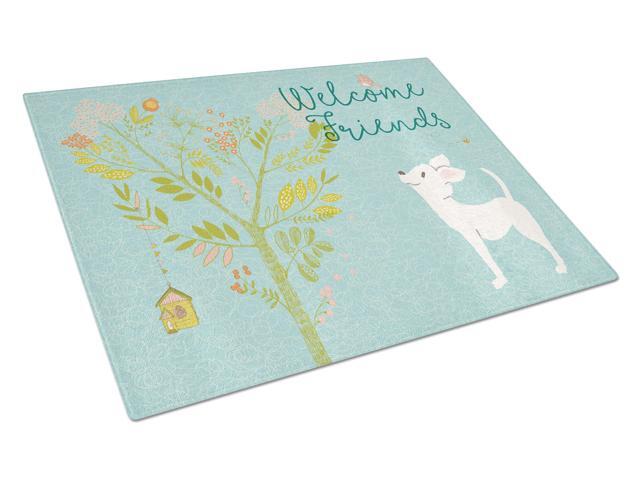 Welcome Friends White Chihuahua Glass Cutting Board Large BB7629LCB