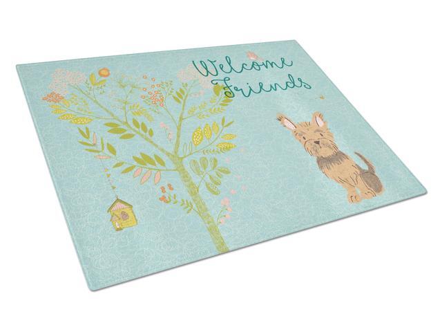 Welcome Friends Yorkie Glass Cutting Board Large BB7641LCB