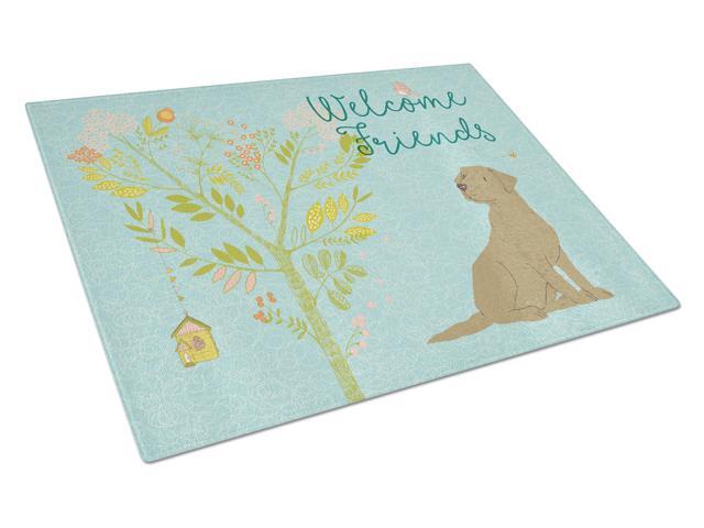 Welcome Friends Chocolate Labrador Retriever Glass Cutting Board Large BB7597LCB