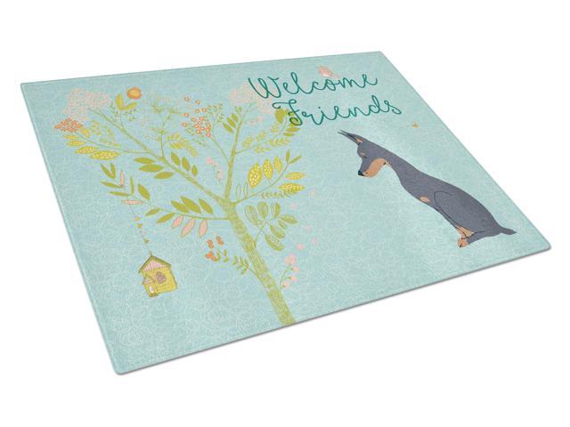 Welcome Friends Doberman Pinscher Glass Cutting Board Large BB7586LCB